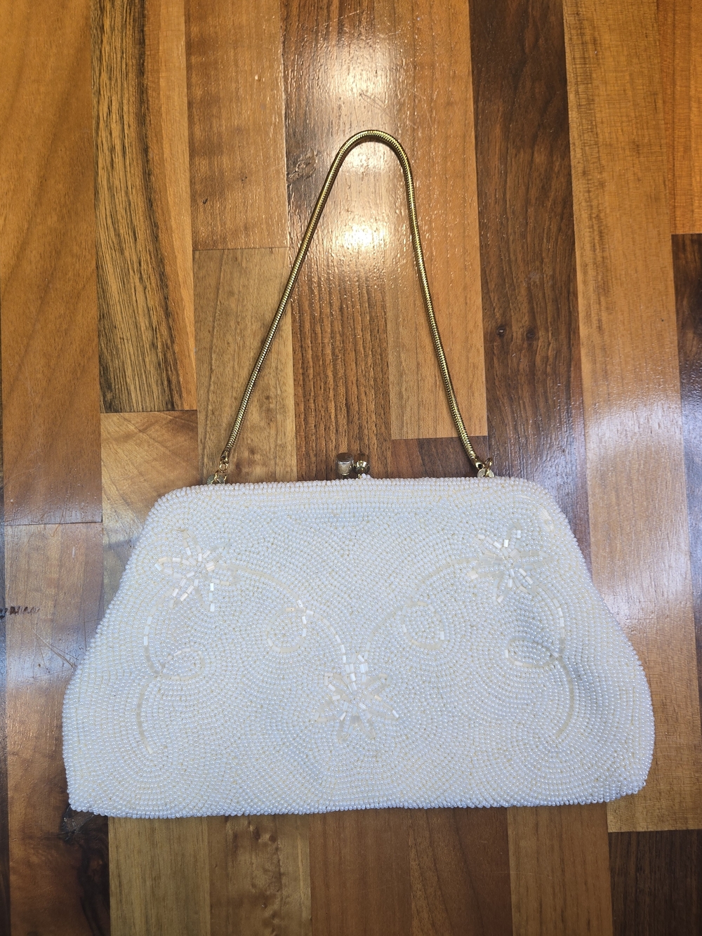 ​Vintage La Regale Beaded Evening Clutch Bag White Floral Made in Japan